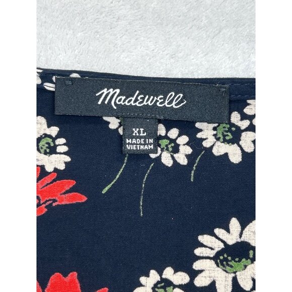 Madewell Blouse‎ Womens XL Blue Red White Floral Tie-Front Short Sleeve - Picture 3 of 5